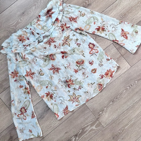 Zara Jacquard Printed Long Sleeve Ruffled Top - Picture 13 of 14